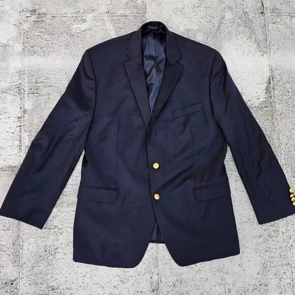 Lauren Ralph Lauren Men Blazer Navy Blue Sport Coat Two Button Jacket Size 44R